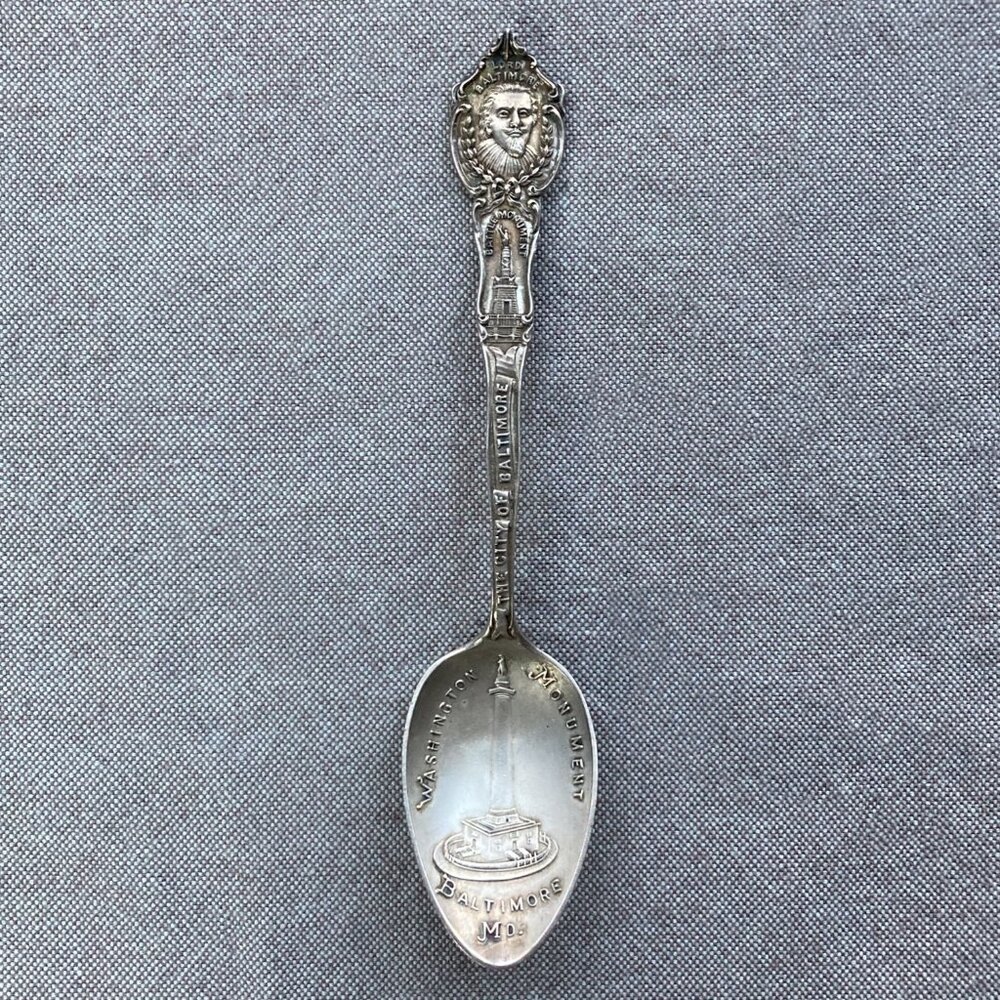Sterling Silver Baltimore Souvenir Demitasse Spoon, Lord Baltimore Relief MD USA
